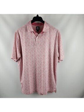 FootJoy Shirt Men Large Pink White Over All Daisy Floral S/S Polo